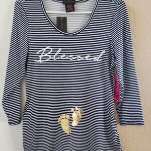 Violet and Ruby Maternity Stretch Navy White Striped 3/4 Sleeve Size M NWT